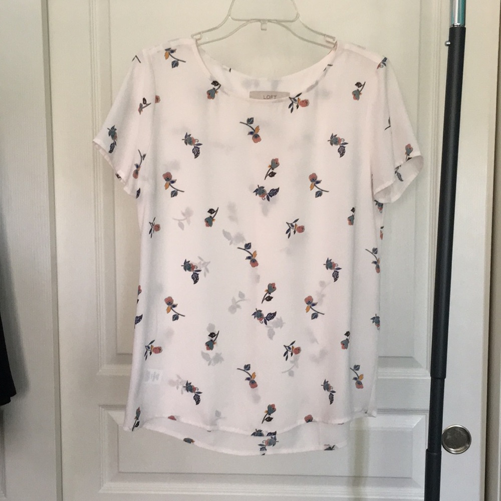 White Top with blue and orange flowers